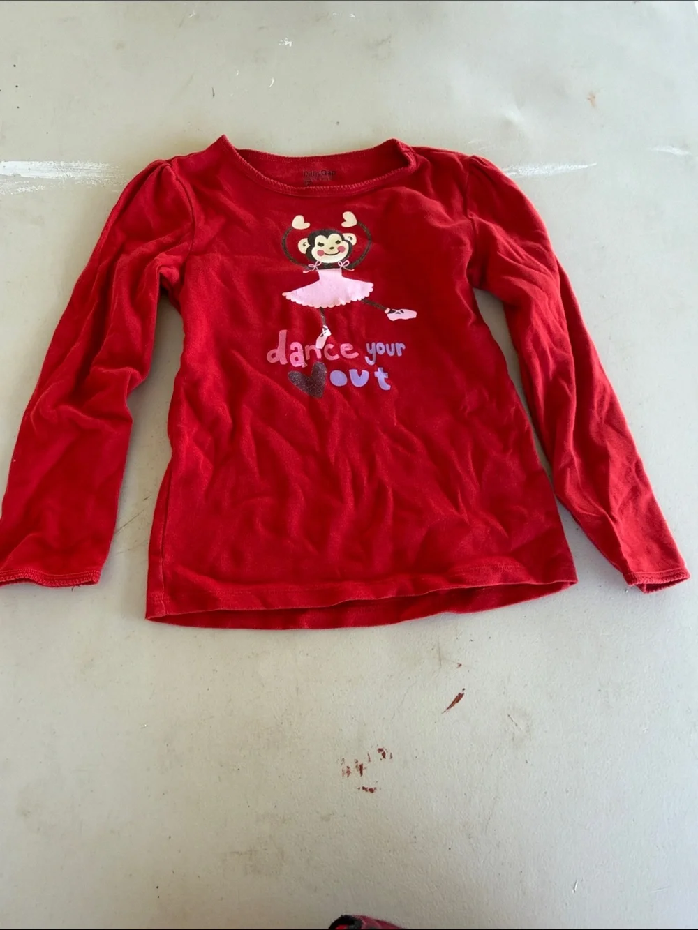 BabyGAP Red Long Sleeve Top with Ballerina Monkey Graphic